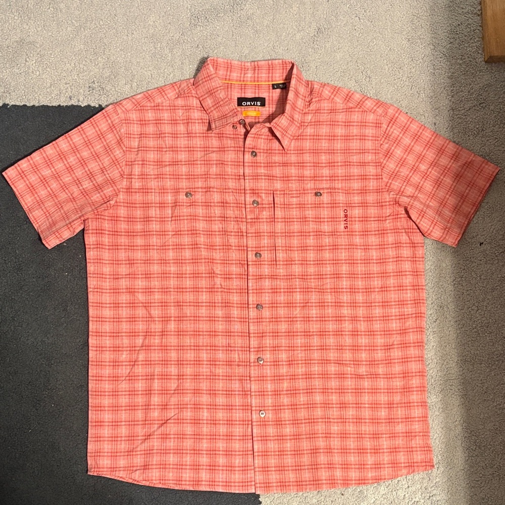 Orvis Men's Coral Plaid Button Down Shirt